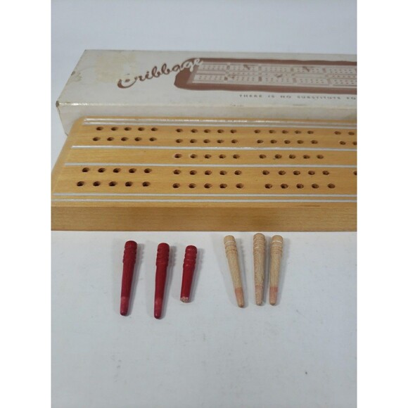 Cribbage Board W. C. Horn Vintage 1940s Wooden 6 Pegs Rule Book Scoring Card - Picture 16 of 16